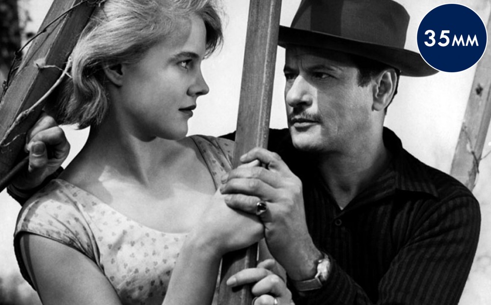 Actors Eli Wallach and Carroll Baker look at each other intently.