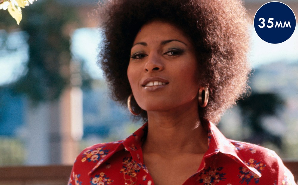 Close-up on actor Pam Grier, with a slight smile on her face.