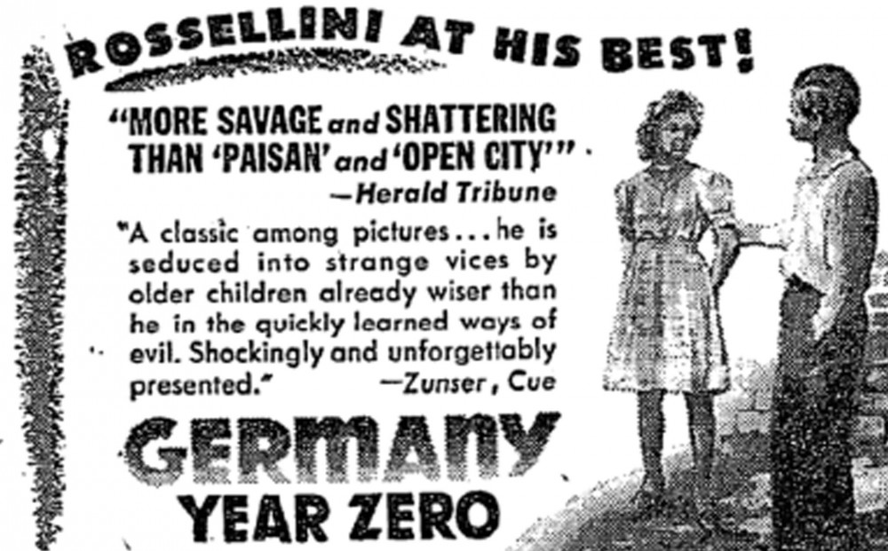 A New York Times ad from 1949 for the film, with a small image of a boy and girl, and a review of the film.