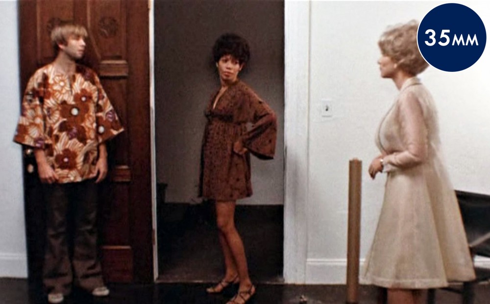 Actors Beau Bridges, Diana Sands, and Lee Grant stand in a hallway.