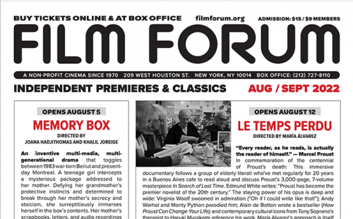 New! Aug-Sept 2022 Film Forum Premieres & Repertory Calendar